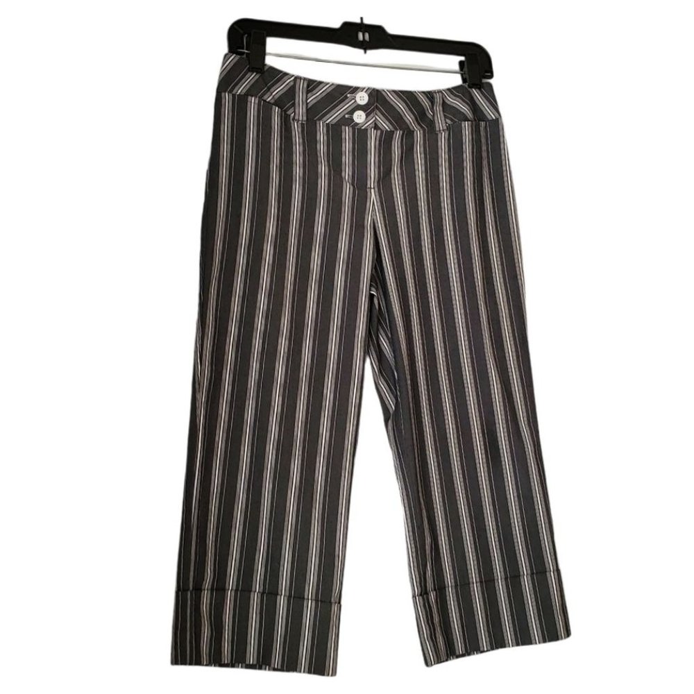 Ann Taylor Loft Striped Cuffed Crop Pants | Like New | 2P | Charcoal White - Picture 2 of 16